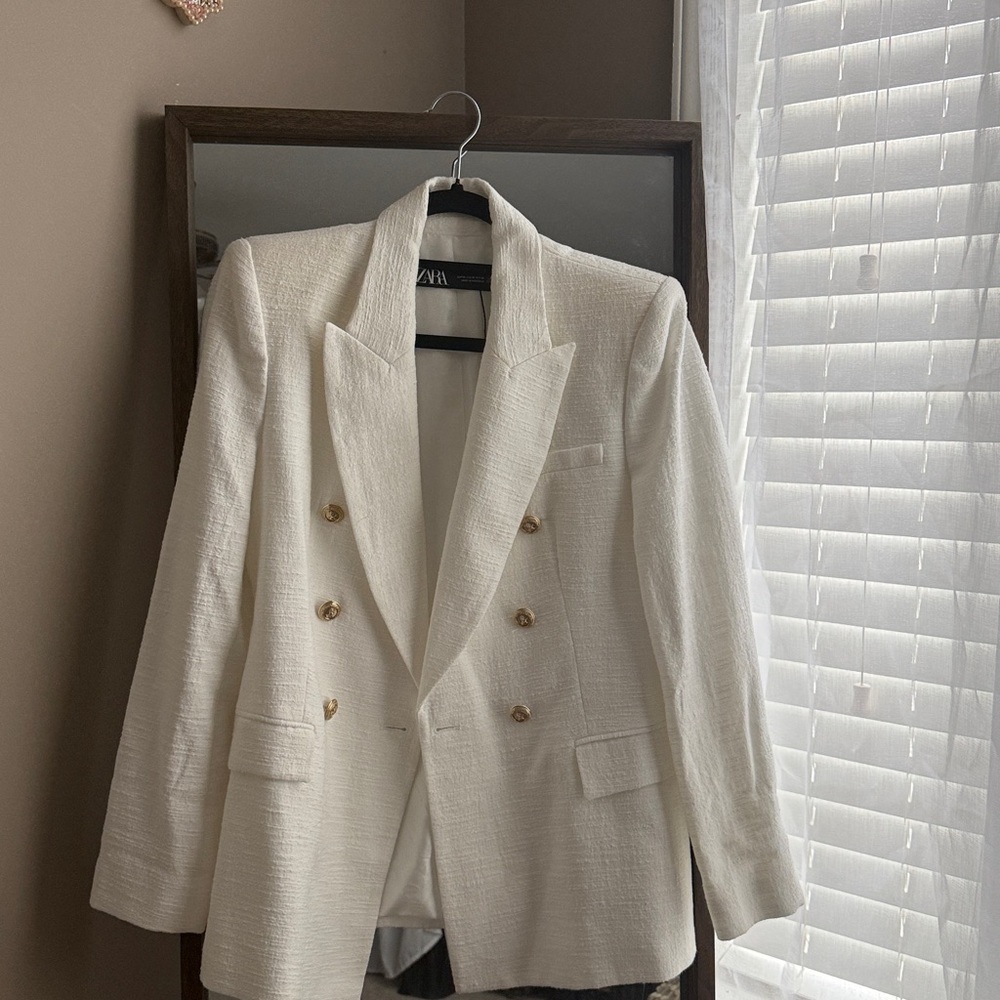 Zara White Blazer with Gold Buttons